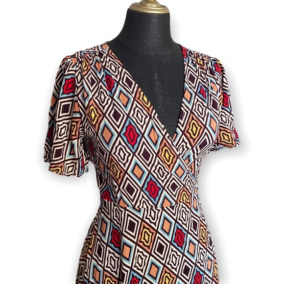 Porridge by Anthropologie Multicolor Retro V-Neck Wrap Dress Size XS - Picture 6 of 9